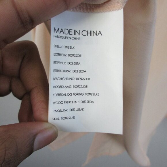 Club Monaco Silk Button Up Blouse Women M Peach Ruffle Long Sleeve Classy 128 - Picture 4 of 13